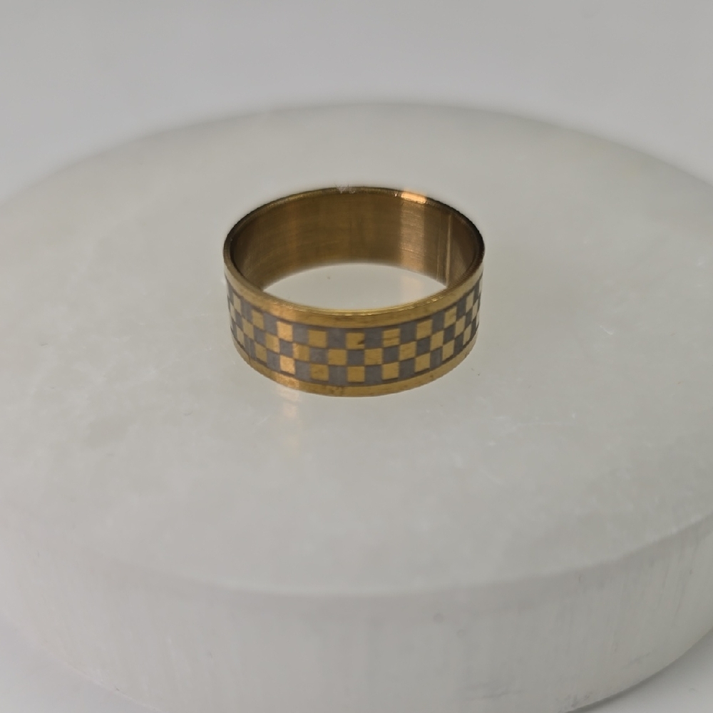 Gold and Silver Checkered Men's Ring